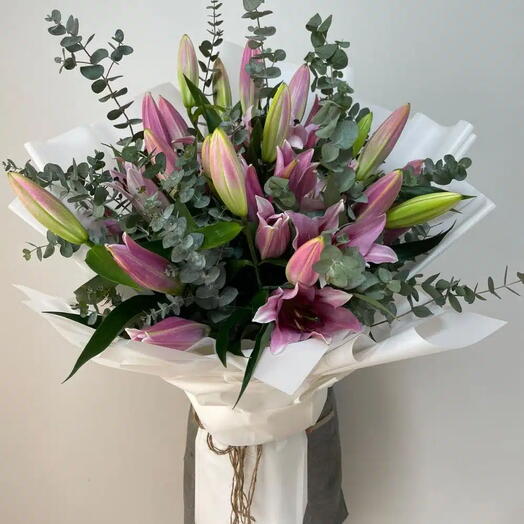 Pink Lilly Eucalyptus Bouquet 1189