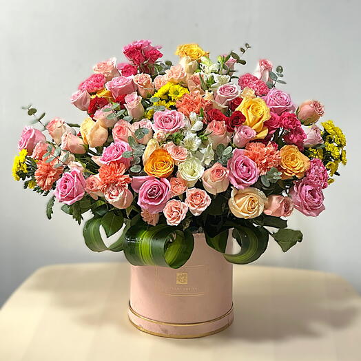 "Radiant Harmony Bouquet | 41 Mixed Roses, Carnations, Chrysanthemums   Alstroemerias – Lush Celebration of Colour"