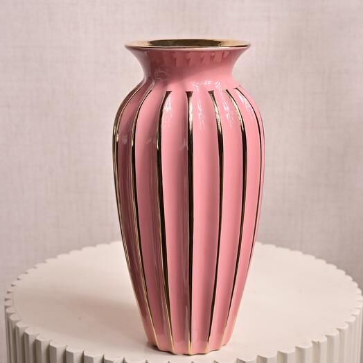 Pink Ceramic Vase with Gold Accents  6815