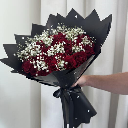 45 Red Roses and Babies Breath