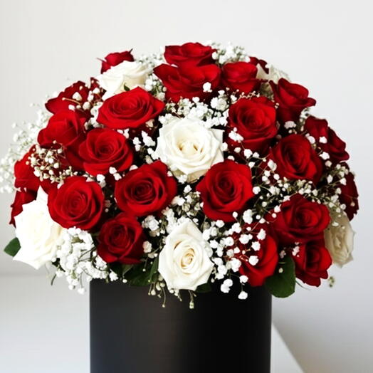 51Red   White Roses Luxury Box