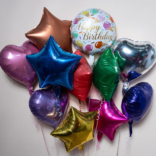 Ice Cream Theme Happy Birthday Hearts And Stars Foil Balloon Set 7473