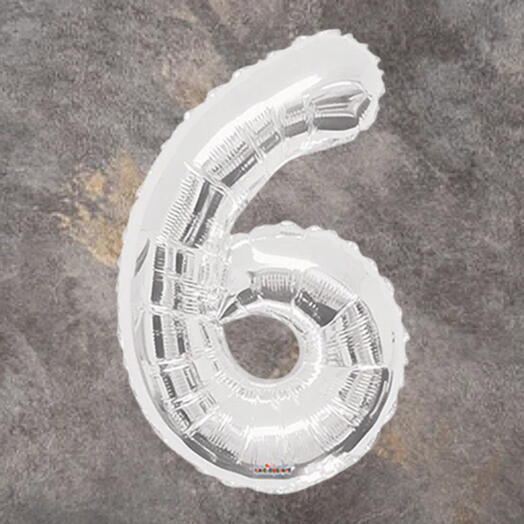 Серебряный фольгированный шар-цифра 6