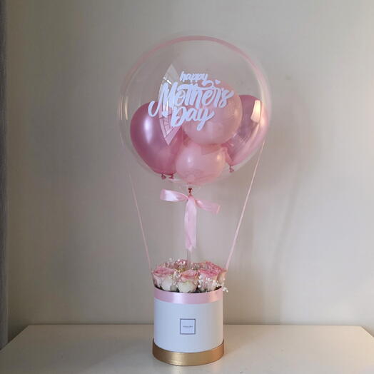 Happy Mothers Day Gift Basket - Pink Roses   Chocolates - Mothers Day Balloon