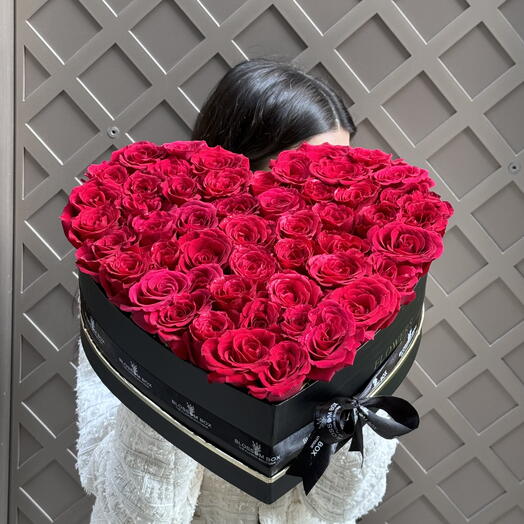 Red Roses in Heart Shape Box  Box – Box Color May Vary