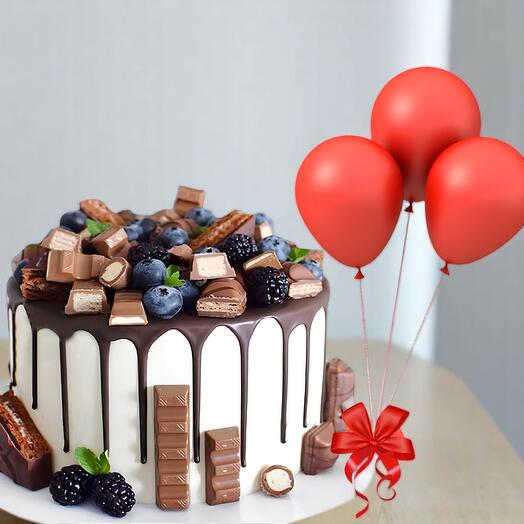 Шоколадно-ванильный торт с воздушными шарами