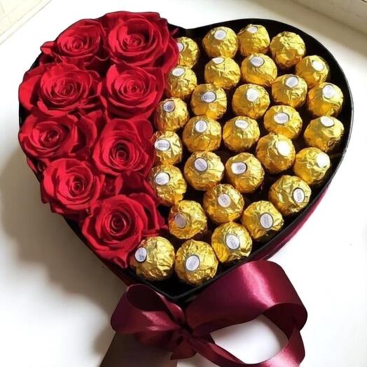Heart-Shaped Red Rose   Ferrero Rocher Chocolate Box – Luxury Gift (30cm)