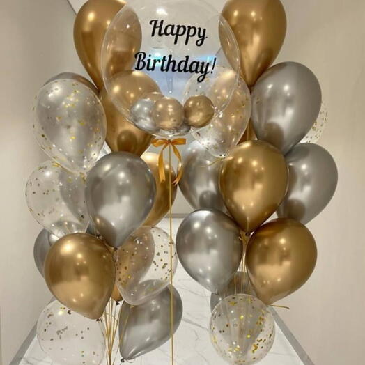 Happy Birthday Gold Helium Balloon Set