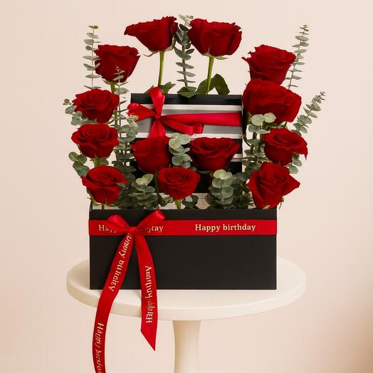 Feliz cumpleaños caja de regalo flor