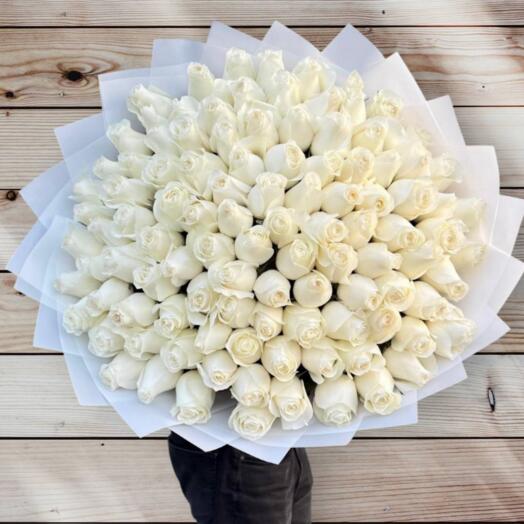 Bouquet of 101 white roses premium bloom