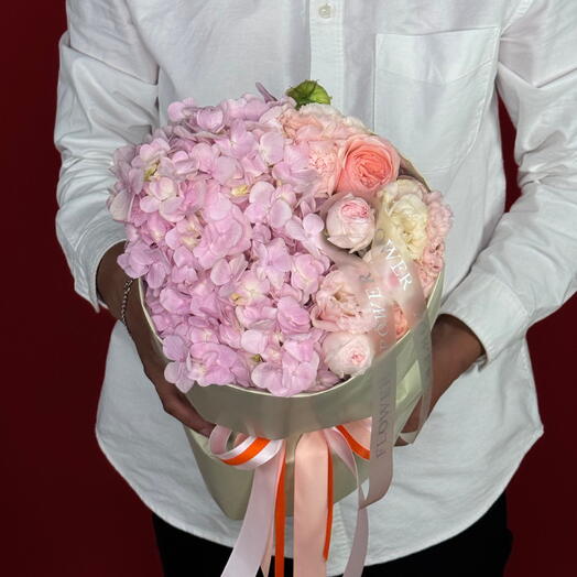 Softest Pink: Small Bouquet of Hydrangeas, Roses and Eustomas
