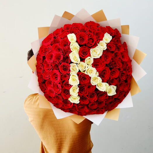 101 Red Rose bouquet With name latter K