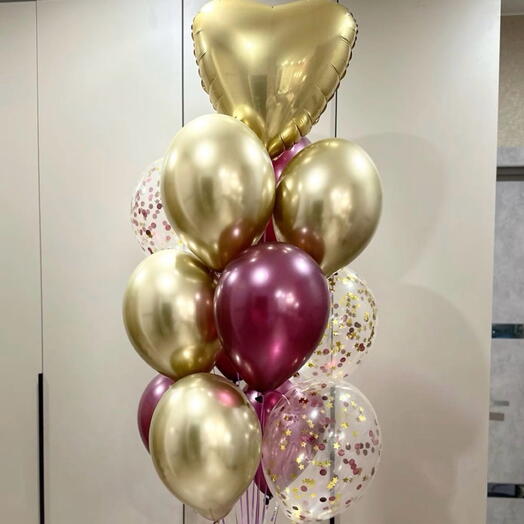 Золотой набор шаров с сердцем Золотой набор шаров с сердцем