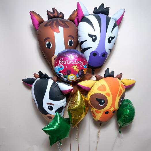 Праздничный набор фольгированных шаров «Жирафы», тема джунглей, «С Днём Рождения»  7475