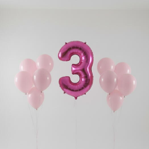 Happy Birthday Pink Number Three Balloon Set – 40 Inch