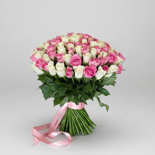 Bunch of 101 Pink and White Roses
