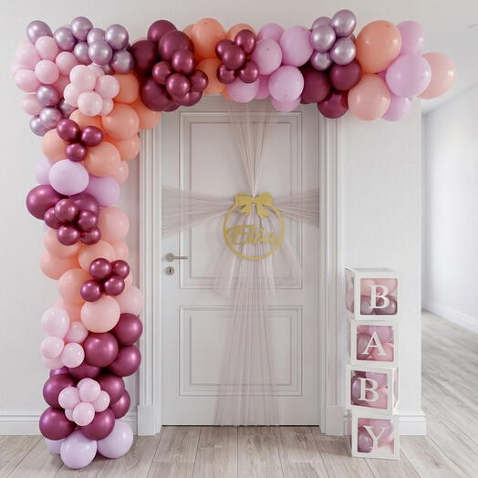 Personalized Acrylic Baby Box Setup – Fuchsia Pink Luxury Balloon Display