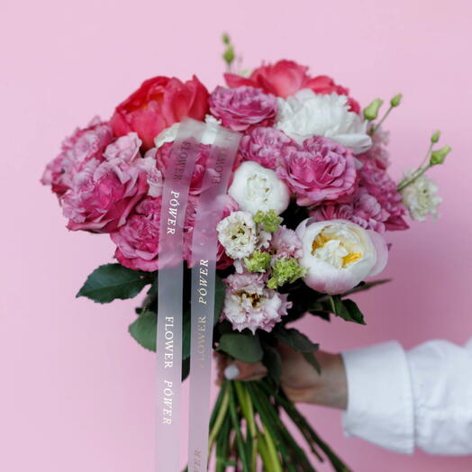 Camalia: Small Size Bouquet of Peonies, Roses and Eustoma