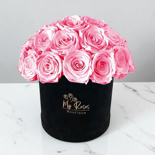 Black Velvet Box With 36 Pink Roses