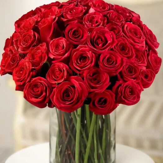 50 Red Roses in a Vase
