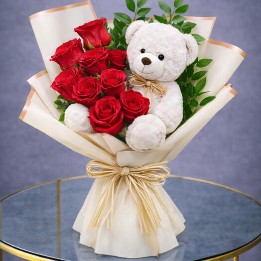 Букет из мишек-тедди и роз
