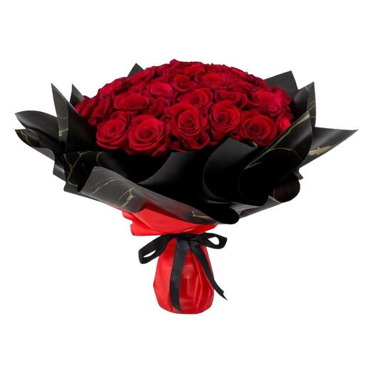 75 rosas rojas con toque rojo y negro
