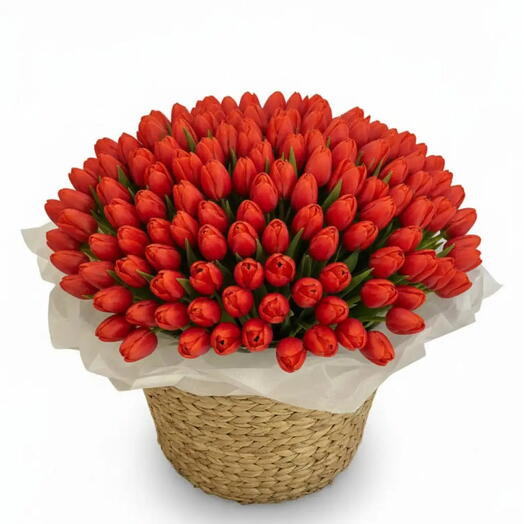 Mondail_ 201 Red Classic Tulips A Luxurious Basket For Anniversary or Birthday