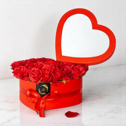 Heart-Shaped Box with 59 Red Roses – Luxury Flower Arrangement Gift for Romantic Occasions