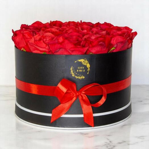 Luxury Black Box with 59 Red Roses – Premium Round Flower Arrangement for Romantic Gifts