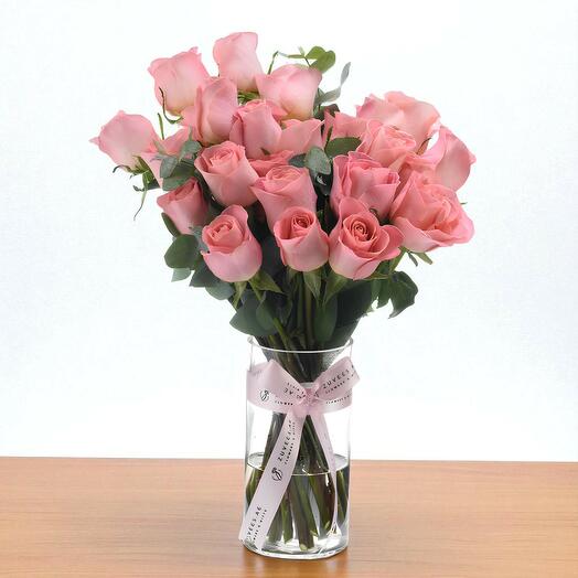 Purely Hermosa – 24 Pink Roses Vase