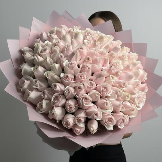 100 Light Pink Rose Bouquet - Premium