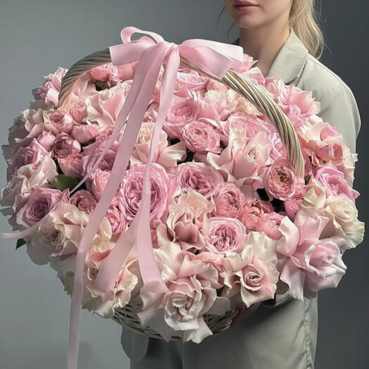 Basket of Blush Roses
