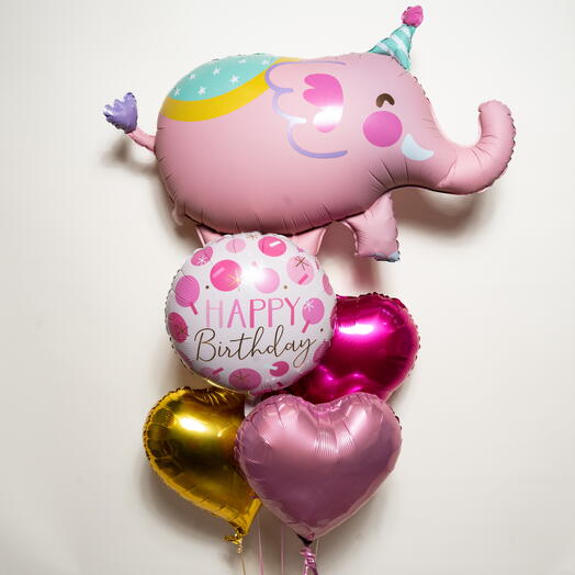 Pink Circus Elephant Theme Happy Birthday Foil Balloon Set 7357