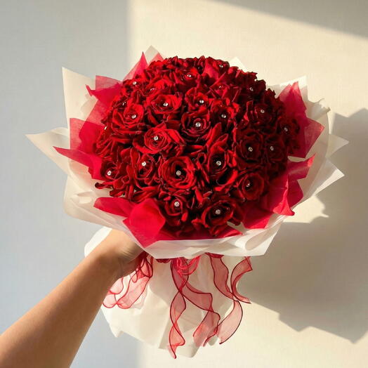 Treasure Together – 40 Premium Red Roses with Diamond Pins
