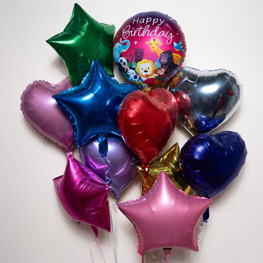 Набор фольгированных шаров Джунгли С Днём Рождения – 5 шт. звёзд и сердец  7507