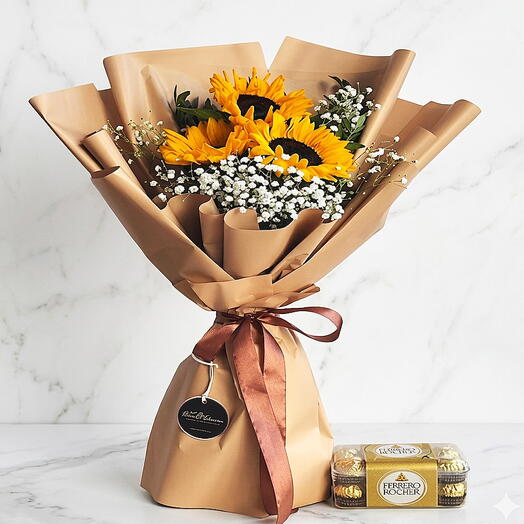 Sunflower Bouquet Gift Set with Ferrero Rocher