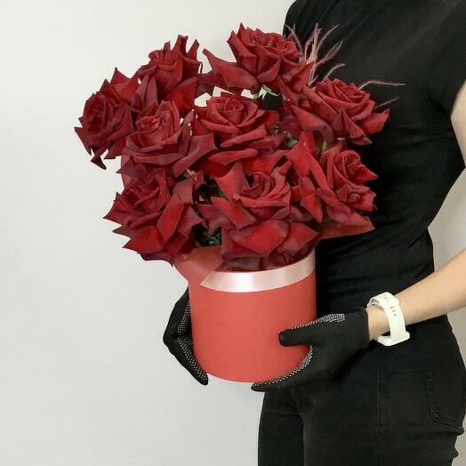 Box of French burgundy roses