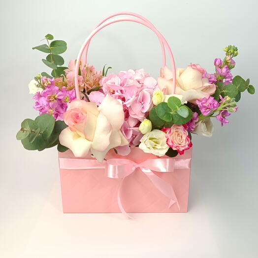 Pink And White Flower Basket Arrangement