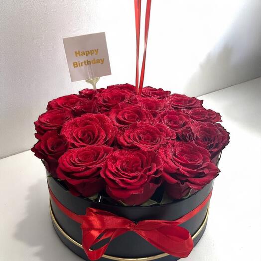Elegant Red Rose Hatbox Arrangement – 35 Roses with Hidden Chocolates in Round Gift Box
