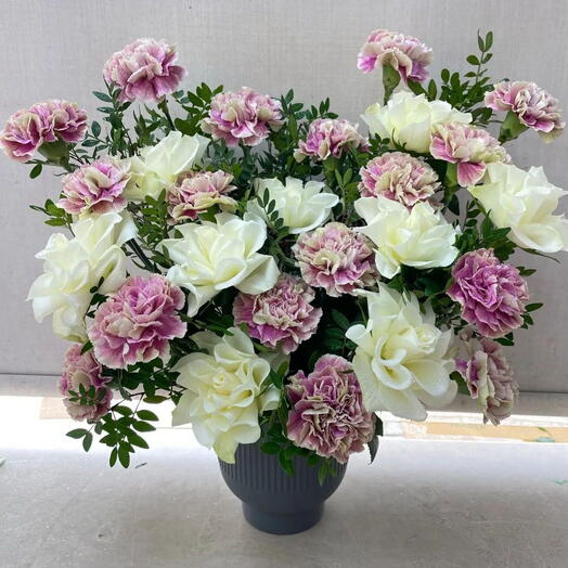 Carnation white rose vase arrangement