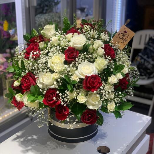 Premium Red and White Flowers in a box