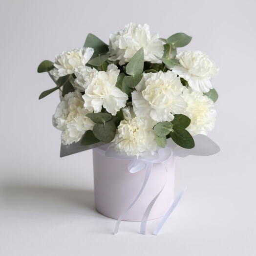 11 Pure White Carnations In A Chic Box