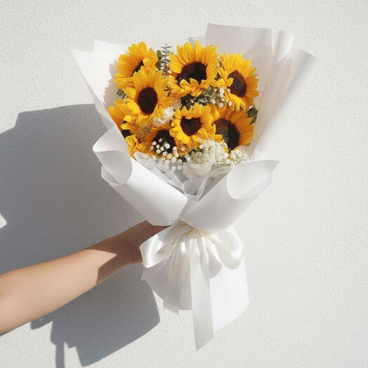 7 Sunflowers Mono Bouquet | Bright   Radiant Gift Wrapped in Elegance