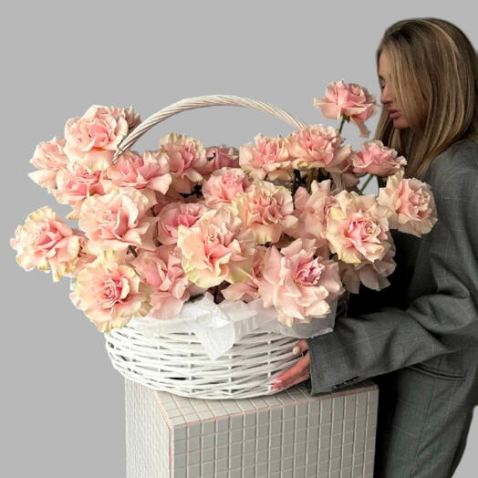 Fantasy _ 69 Нежно-розовая классическая роза роскошная корзина для годовщины или дня святого Валентина