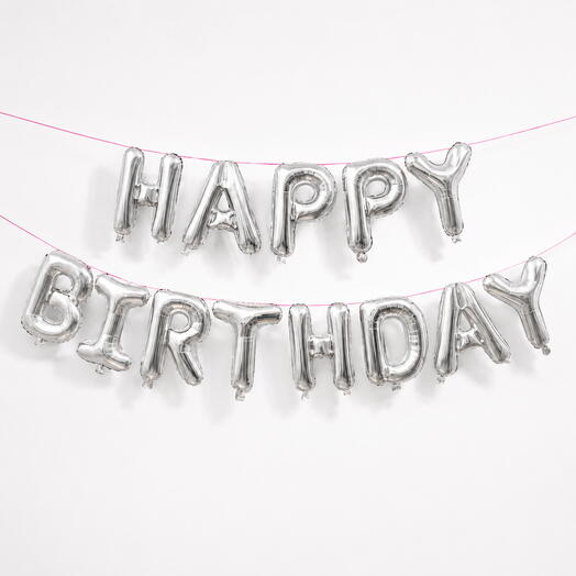 Shiny Silver Birthday Balloons Banner