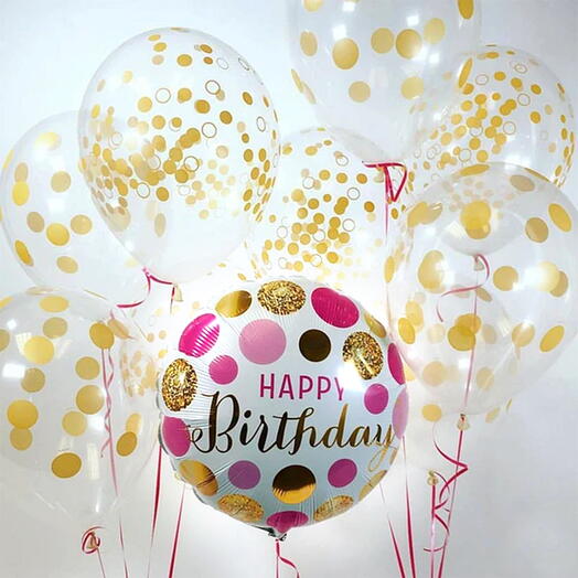 Pink   Gold Birthday Helium Balloon Combo-1825