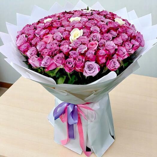 Elegant 151 Purple   White Roses Bouquet