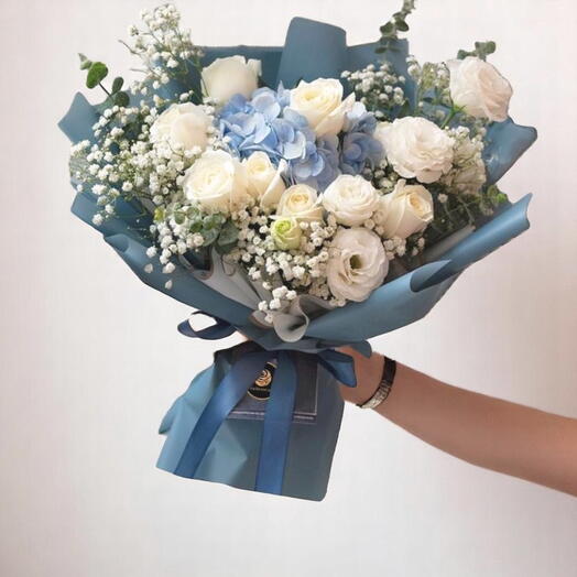 White and Blue Flowers Bouquet