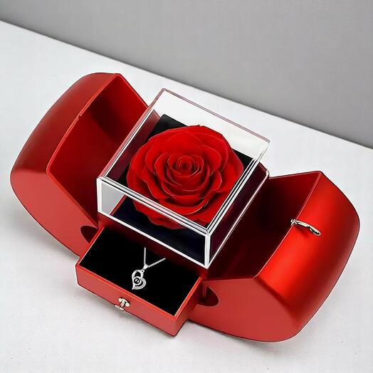 Preserved Roses red with necklace