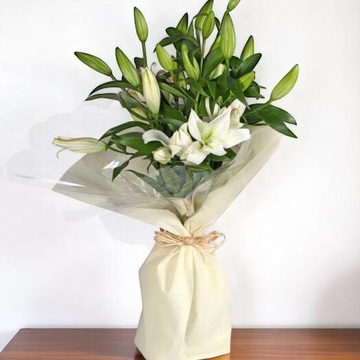Элегантный букет белых лилий | 6 свежих белых лилий